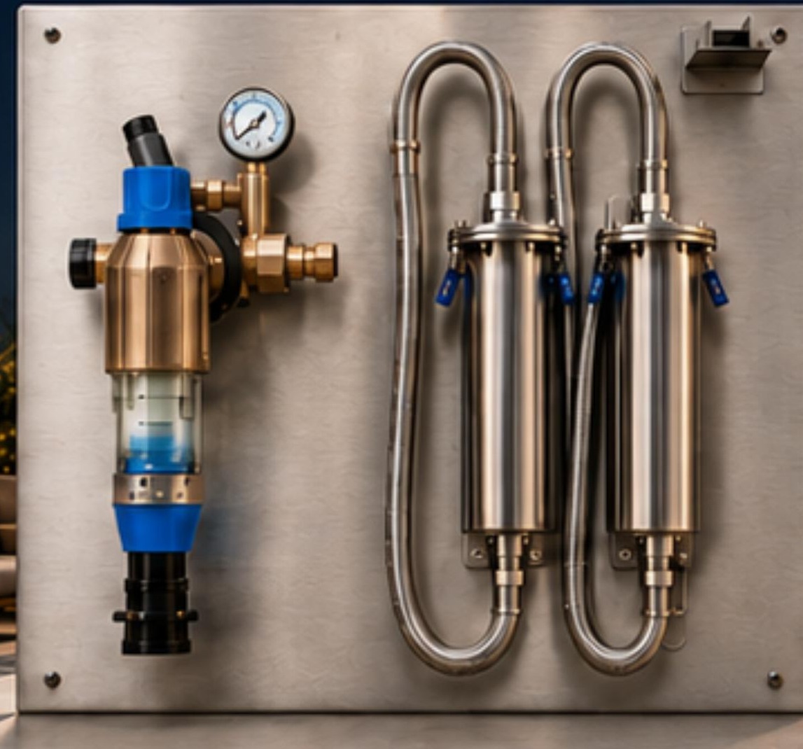 AQUA REDOX I — AQUA AID module range: pre-filtration, re-mineralisation, vitalisation and carbonisation panels in stainless steel