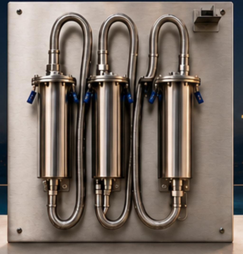 AQUA re_Mineralisation I — AQUA AID module range: pre-filtration, re-mineralisation, vitalisation and carbonisation panels in stainless steel