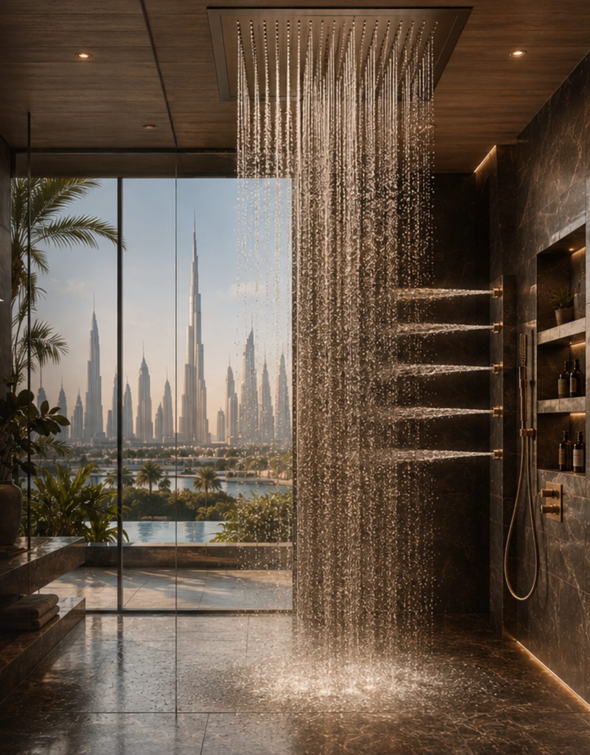 Rain shower fed by a concealed AQUA AID module